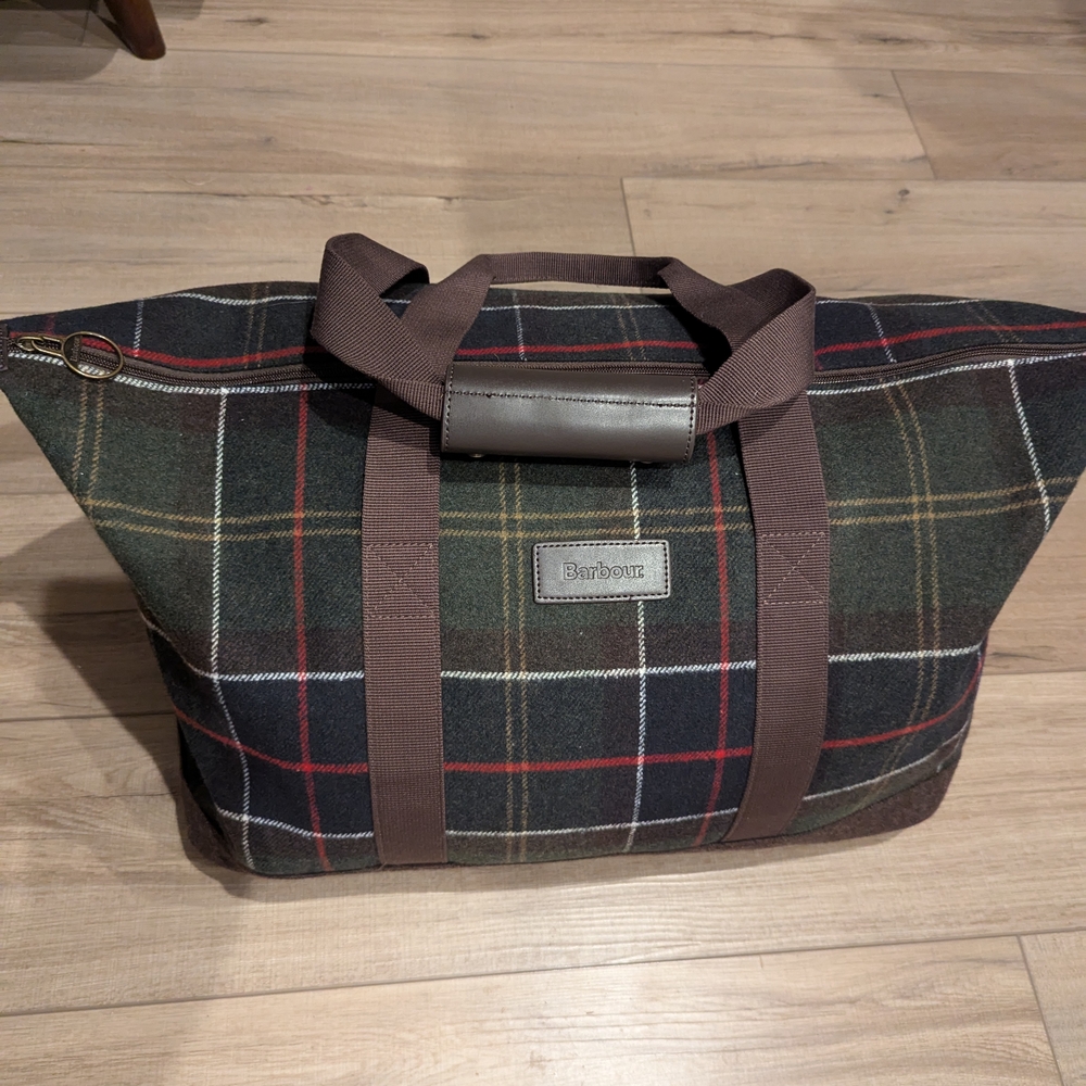 Barbour Green Tartan Weekender Bag - Men's Travel Tote